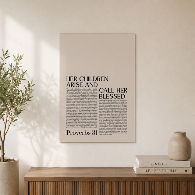 Proverbs 31 Vintage Christian Wall Art, Scripture Gift Poster for Mom - Format: Unframed Paper Poster