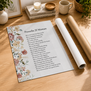 Proverbs 31 Woman Christian Wall Art, Rustic Floral Bible Verse Poster - Format: Rolled Canvas