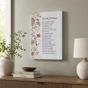 Proverbs 31 Woman Christian Wall Art, Rustic Floral Bible Verse Poster - Format: Stretched Canvas