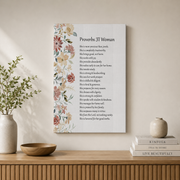 Proverbs 31 Woman Christian Wall Art, Rustic Floral Bible Verse Poster - Format: Stretched Canvas