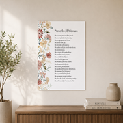 Proverbs 31 Woman Christian Wall Art, Rustic Floral Bible Verse Poster - Format: Unframed Paper Poster