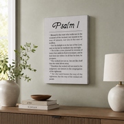 Psalm 1 Christian Wall Art, Minimalist Scripture Typography Poster - Format: Stretched Canvas