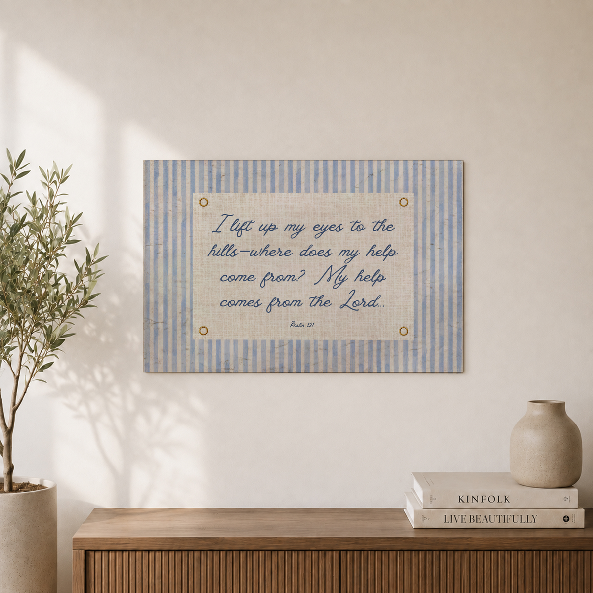 Psalm 121 Coastal Christian Wall Art, Striped Dorm Scripture Poster - Format: Unframed Paper Poster