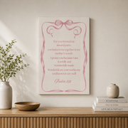 Psalm 139 Christian Nursery Wall Art, Pink Bow Bible Verse Poster - Format: Stretched Canvas