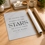 Psalm 147:4 He Counts The Stars Christian Wall Art, Nursery Scripture Poster - Format: Rolled Canvas