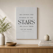 Psalm 147:4 He Counts The Stars Christian Wall Art, Nursery Scripture Poster - Format: Stretched Canvas