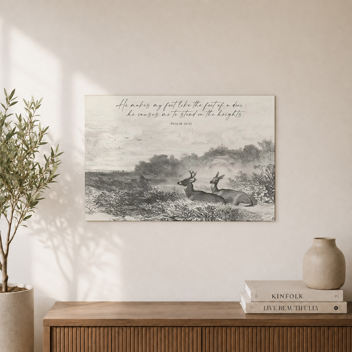 Psalm 18 Feet Like A Deer Christian Wall Art, Vintage Scripture Poster - Format: Unframed Paper Poster