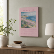 Psalm 23 Christian Wall Art Granddaughter Bible Verse Pink Coastal Poster Scripture Gift Home Decor - Format: Stretched Canvas