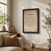 Psalm 23 Christian Wall Art, Vintage Old Paper Shepherd Scripture Poster - Format: Black Framed Poster