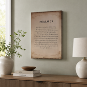 Psalm 23 Christian Wall Art, Vintage Old Paper Shepherd Scripture Poster - Format: Stretched Canvas