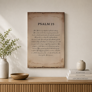 Psalm 23 Christian Wall Art, Vintage Old Paper Shepherd Scripture Poster - Format: Stretched Canvas