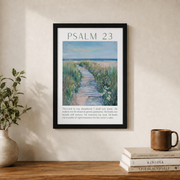Psalm 23 Coastal Christian Wall Art, Sage Green Scripture Poster - Format: Black Framed Poster