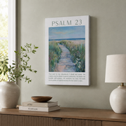Psalm 23 Coastal Christian Wall Art, Sage Green Scripture Poster - Format: Stretched Canvas