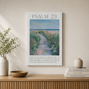 Psalm 23 Coastal Christian Wall Art, Sage Green Scripture Poster - Format: Stretched Canvas