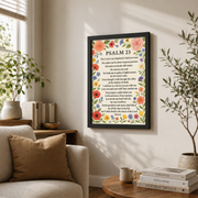 Psalm 23 Floral Christian Wall Art, Bible Verse Scripture Poster - Format: Black Framed Poster