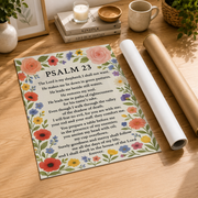 Psalm 23 Floral Christian Wall Art, Bible Verse Scripture Poster - Format: Rolled Canvas