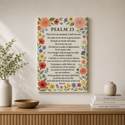 Psalm 23 Floral Christian Wall Art, Bible Verse Scripture Poster - Format: Stretched Canvas