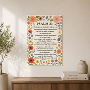 Psalm 23 Floral Christian Wall Art, Bible Verse Scripture Poster - Format: Unframed Paper Poster