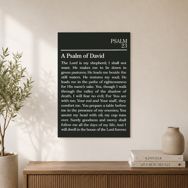 Psalm 23 Green Christian Wall Art Set, Minimal Scripture Prints - Format: Unframed Paper Poster
