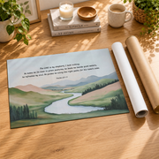 Psalm 23 Green Pastures Christian Wall Art, Serene Shepherd Landscape Poster - Format: Rolled Canvas