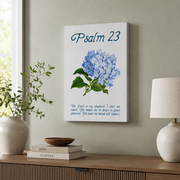 Psalm 23 Hydrangea Christian Wall Art, Blue Floral Scripture Poster - Format: Stretched Canvas
