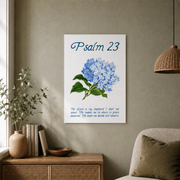 Psalm 23 Hydrangea Christian Wall Art, Blue Floral Scripture Poster - Format: Unframed Paper Poster