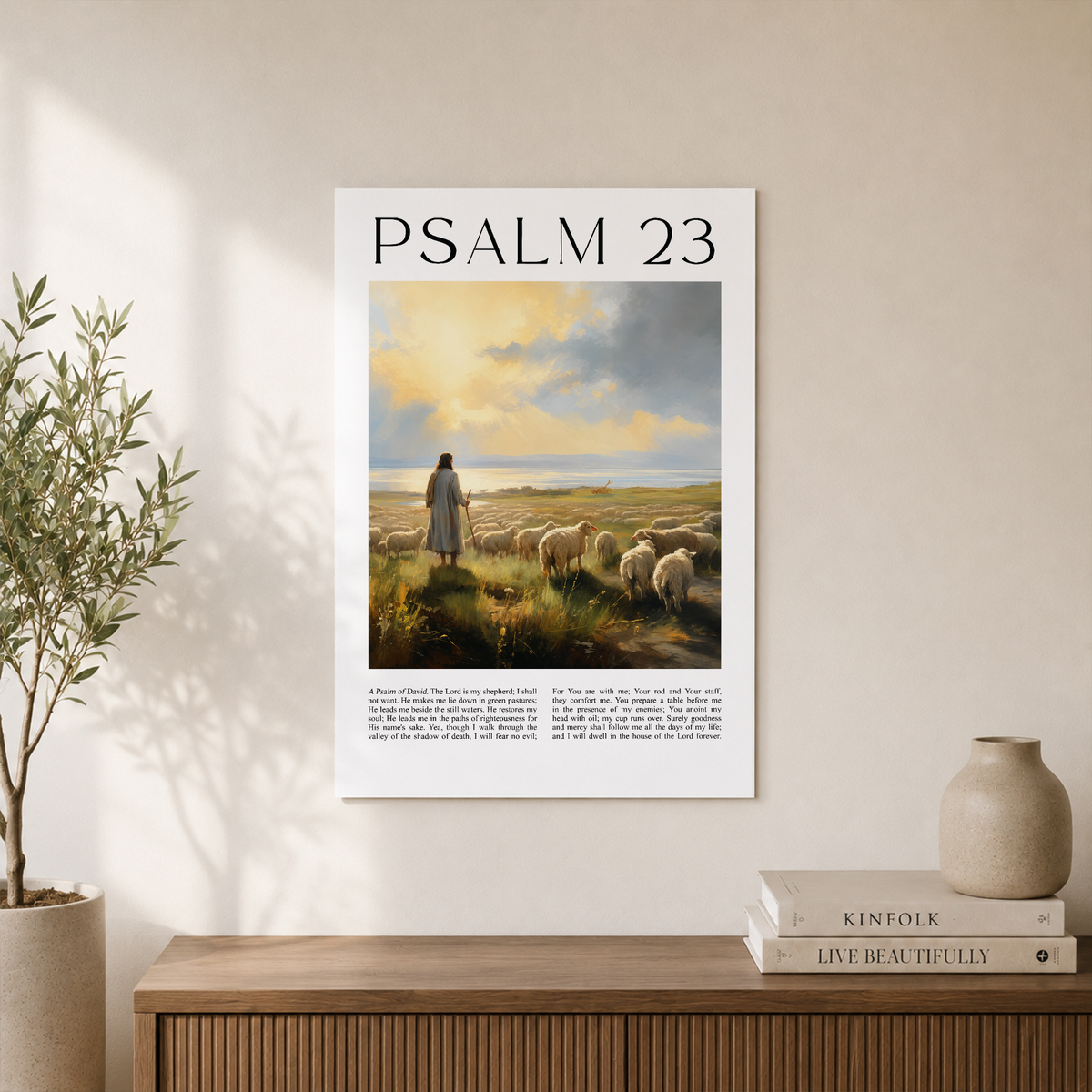 Psalm 23 Minimalist Christian Wall Art, The Lord Is My Shepherd Poster - Format: Unframed Paper Poster