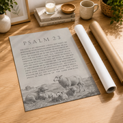 Psalm 23 Shepherd Christian Wall Art, Vintage Sketch Landscape Poster - Format: Rolled Canvas