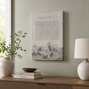 Psalm 23 Shepherd Christian Wall Art, Vintage Sketch Landscape Poster - Format: Stretched Canvas