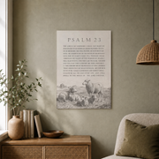 Psalm 23 Shepherd Christian Wall Art, Vintage Sketch Landscape Poster - Format: Unframed Paper Poster