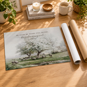 Psalm 23 Still Waters Christian Wall Art, Vintage Sheep Scripture Poster - Format: Rolled Canvas