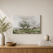 Psalm 23 Still Waters Christian Wall Art, Vintage Sheep Scripture Poster - Format: Stretched Canvas