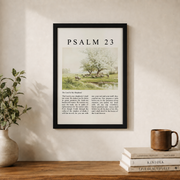 Psalm 23 The Lord Is My Shepherd Christian Wall Art, Vintage Oil Painting Poster - Format: Black Framed Poster