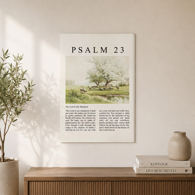 Psalm 23 The Lord Is My Shepherd Christian Wall Art, Vintage Oil Painting Poster - Format: Unframed Paper Poster