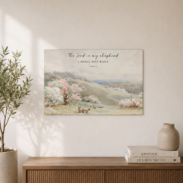 Psalm 23 Vintage Christian Wall Art, The Lord Is My Shepherd Scripture Poster - Format: Unframed Paper Poster