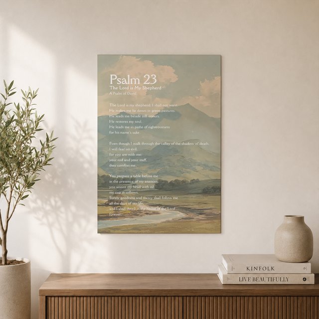 Psalm 23 Vintage Landscape Christian Wall Art, Pastor Appreciation Poster - Format: Unframed Paper Poster