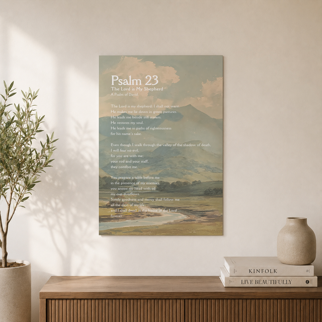 Psalm 23 Vintage Landscape Christian Wall Art, Pastor Appreciation Poster - Format: Unframed Paper Poster