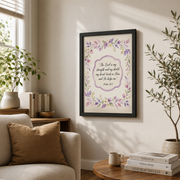 Psalm 28:7 Christian Wall Art, Lavender Floral Scripture Poster - Format: Black Framed Poster