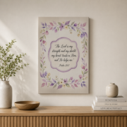 Psalm 28:7 Christian Wall Art, Lavender Floral Scripture Poster - Format: Stretched Canvas