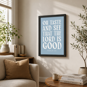 Psalm 34 Scripture Wall Art Taste And See That The Lord Is Good Coastal Christian Bible Verse Decor - Format: Black Framed Poster