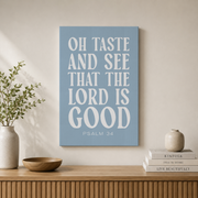 Psalm 34 Scripture Wall Art Taste And See That The Lord Is Good Coastal Christian Bible Verse Decor - Format: Stretched Canvas