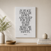 Psalm 4:8 In Peace I Will Lie Down Christian Wall Art, Minimal Scripture Poster - Format: Stretched Canvas