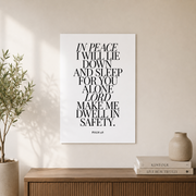 Psalm 4:8 In Peace I Will Lie Down Christian Wall Art, Minimal Scripture Poster - Format: Unframed Paper Poster