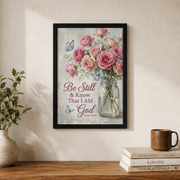 Psalm 46:10 Be Still And Know Christian Wall Art, Faith Scripture Poster - Format: Black Framed Poster