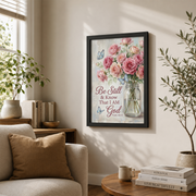 Psalm 46:10 Be Still And Know Christian Wall Art, Faith Scripture Poster - Format: Black Framed Poster