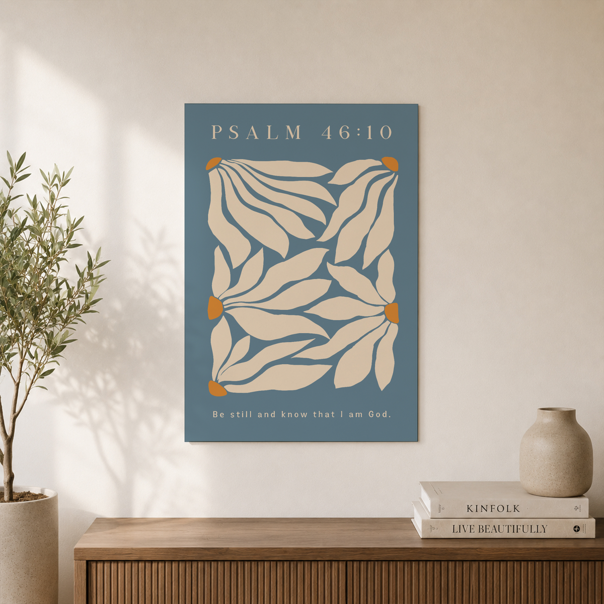 Psalm 46:10 Be Still Christian Wall Art, Retro Floral Scripture Poster - Format: Unframed Paper Poster