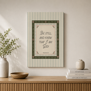 Psalm 46:10 Green Farmhouse Christian Wall Art, Be Still Scripture Poster - Format: Stretched Canvas