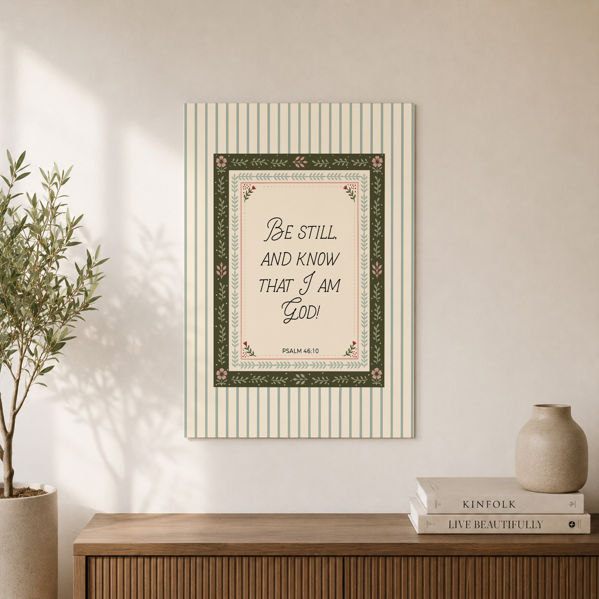 Psalm 46:10 Green Farmhouse Christian Wall Art, Be Still Scripture Poster - Format: Unframed Paper Poster
