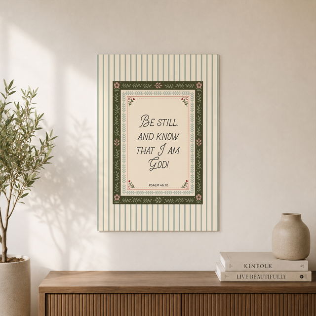 Psalm 46:10 Green Farmhouse Christian Wall Art, Be Still Scripture Poster - Format: Unframed Paper Poster