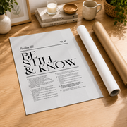 Psalm 46 Be Still And Know Christian Wall Art, Minimalist Prayer Room Poster - Format: Rolled Canvas